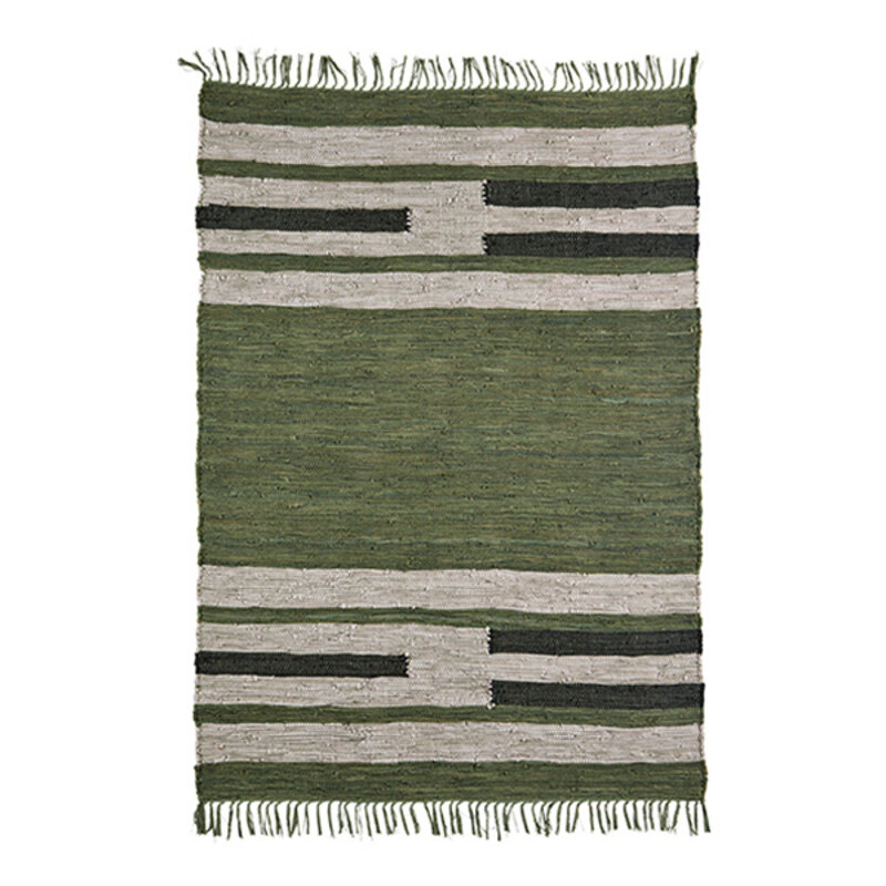 Madam Stoltz-collectie Leather rag rug, Green, light grey, black