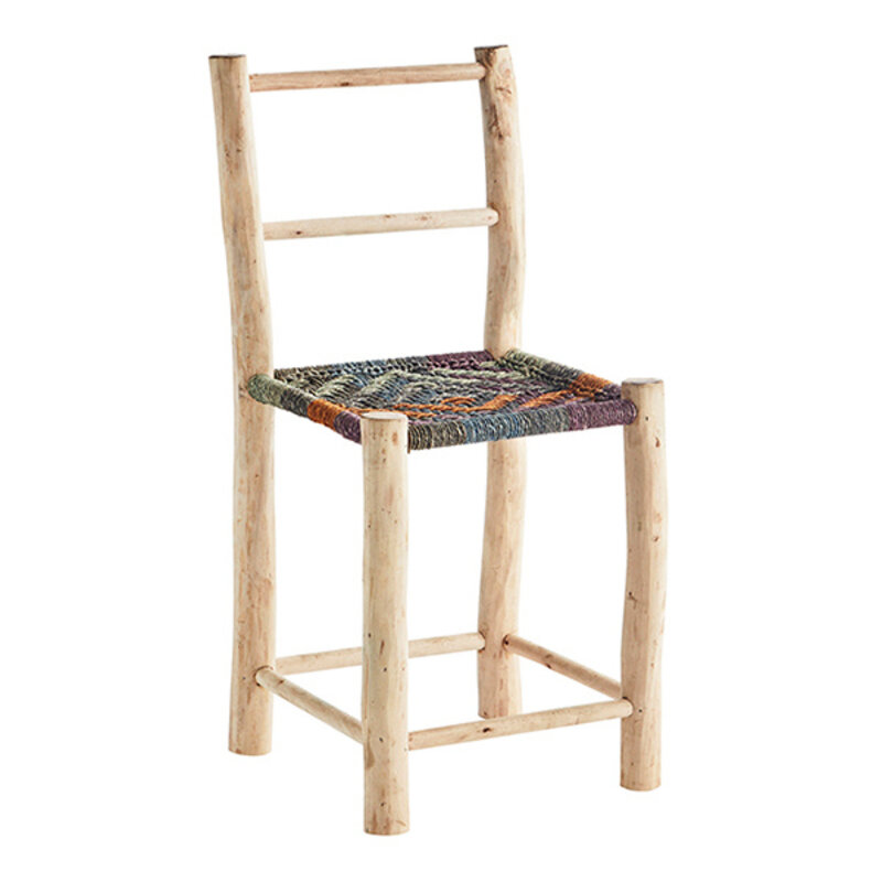 Madam Stoltz-collectie Houten stoel met zeegras, naturel, veelkleurig