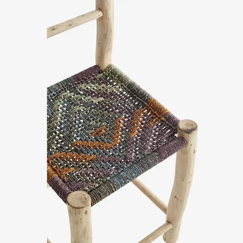 Madam Stoltz-collectie Houten stoel met zeegras, naturel, veelkleurig