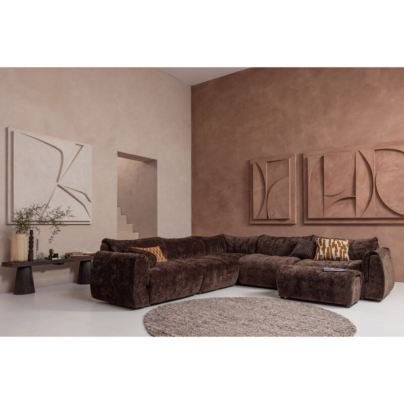 WOOOD-collectie Baggy Hocker 3D Chenille Donkerbruin