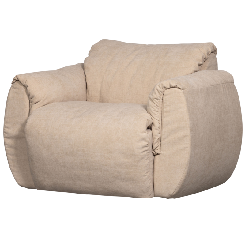 WOOOD-collectie BAGGY DRAAIFAUTEUIL GEWEVEN CHENILLE ZAND