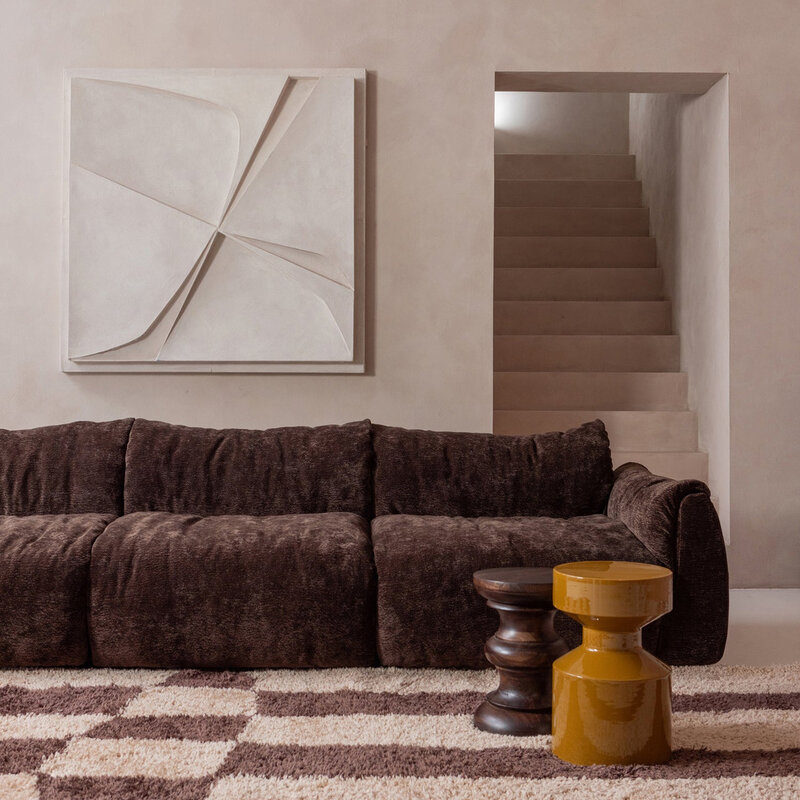 WOOOD-collectie Baggy 3-Zits Bank 3D Chenille Donkerbruin