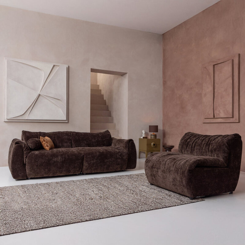 WOOOD-collectie Baggy 2-Zits Bank 3D Chenille Donkerbruin