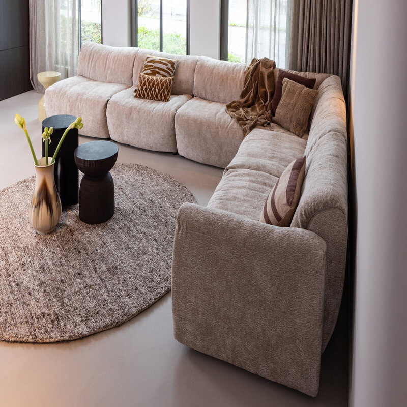 WOOOD-collectie BAGGY HOEKELEMENT 3D CHENILLE ZAND