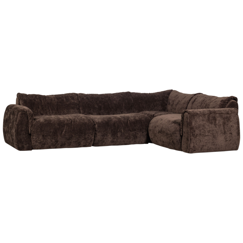 WOOOD-collectie BAGGY HOEKBANK RECHTS 3D CHENILLE DONKERBRUIN