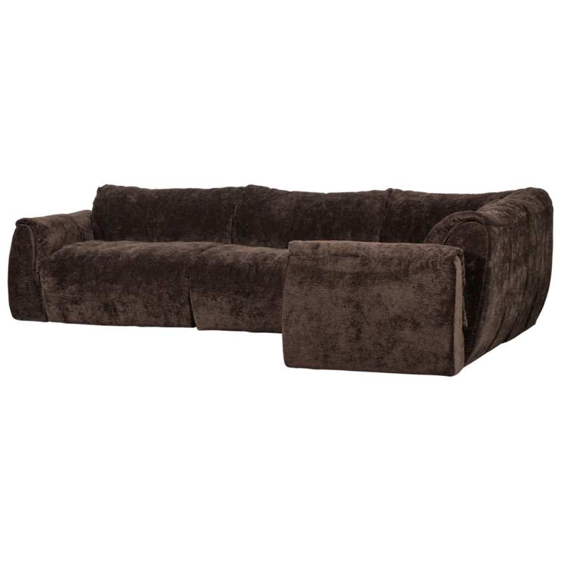 WOOOD-collectie BAGGY HOEKBANK RECHTS 3D CHENILLE DONKERBRUIN