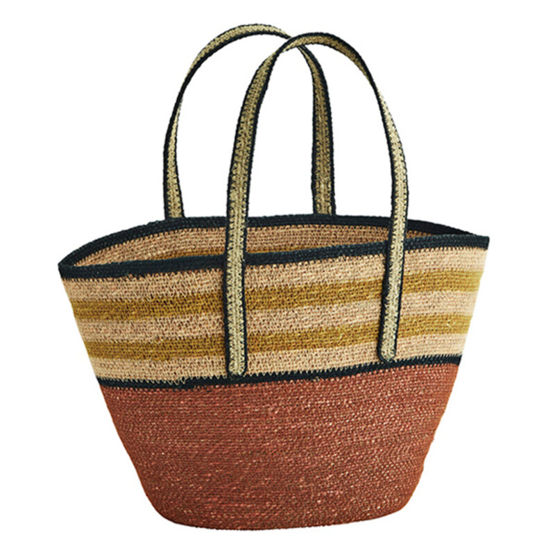 Madam Stoltz-collectie Handtas van zeegras burned orange, roze, hennep, zwart, naturel