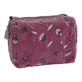 Madam Stoltz Embroidered velvet washbag Fuchsia, grey, dark blue Madam Stoltz Embroidered velvet washbag Fuchsia, grey, dark blue