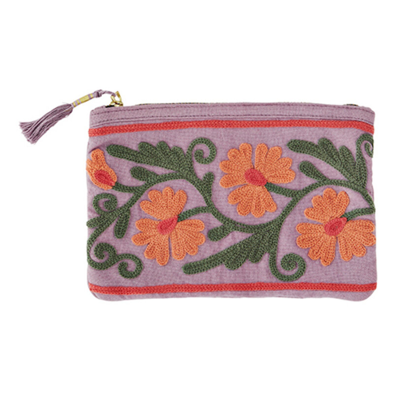 Madam Stoltz-collectie #REF! Embroidered pouch Lilac, melon, green