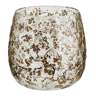 Madam Stoltz Glass votive w/ leaves Clear, natural