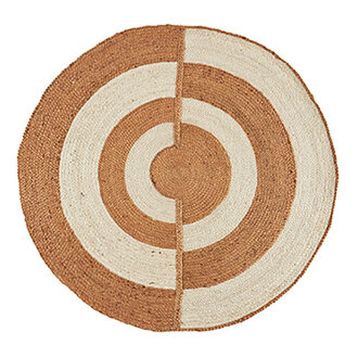 Madam Stoltz Round handwoven jute rug Off white, burnt orange