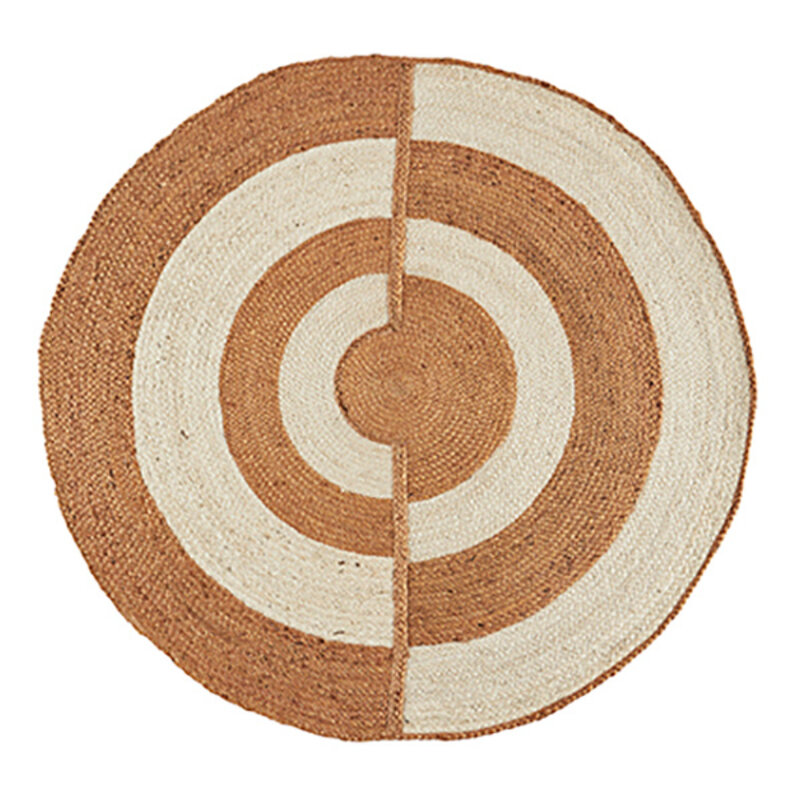 Madam Stoltz-collectie #REF! Round handwoven jute rug Off white, burnt orange