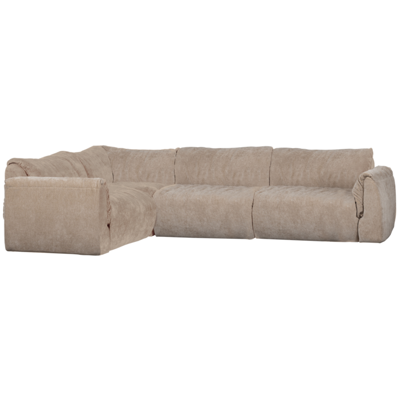 WOOOD-collectie Baggy Hoekbank Links 3D Chenille Zand