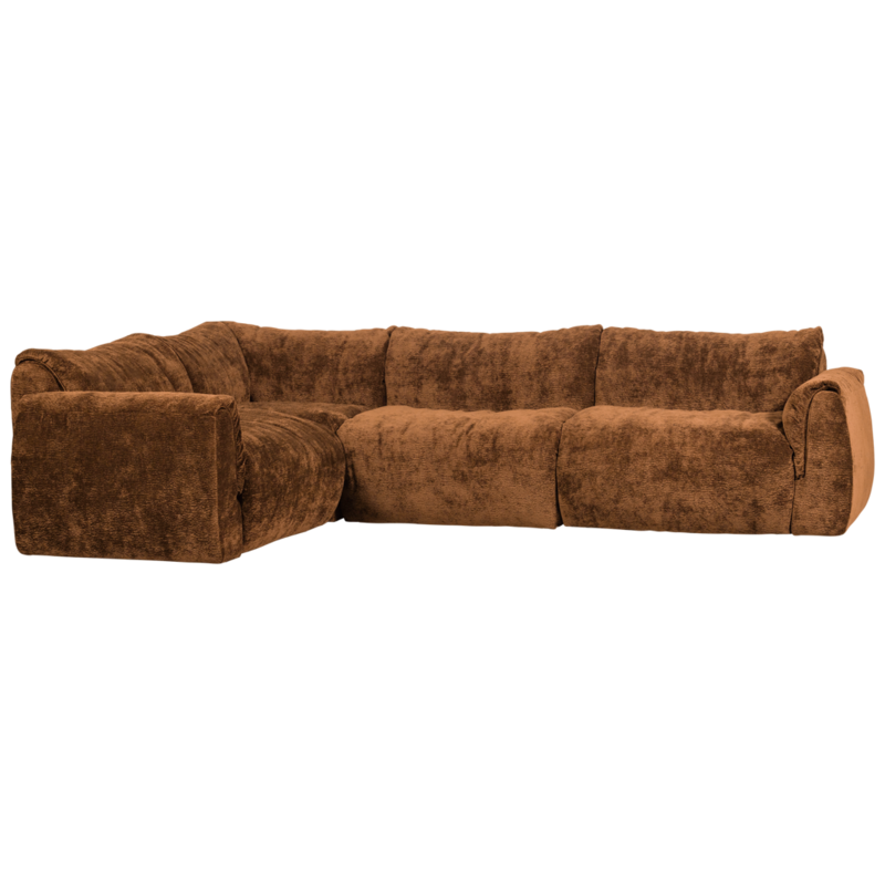 WOOOD-collectie Baggy Hoekbank Links 3D Chenille Middenbruin