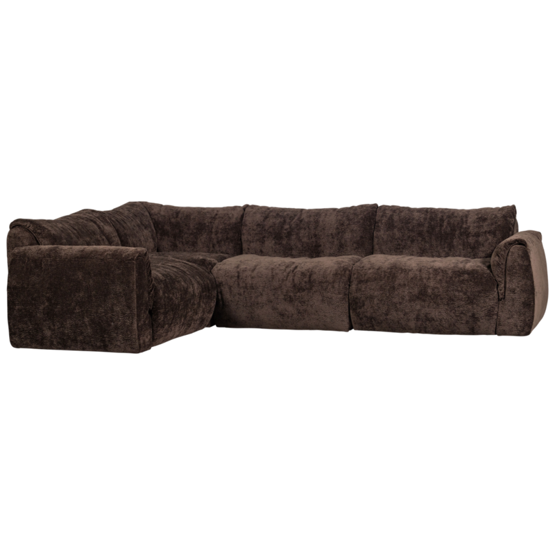 WOOOD-collectie Baggy Hoekbank Links 3D Chenille Donkerbruin