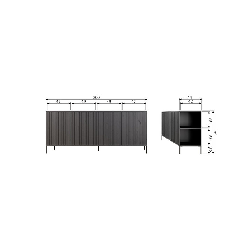 WOOOD-collectie New Gravure Dressoir 200 Cm Grenen Dust [Fsc]