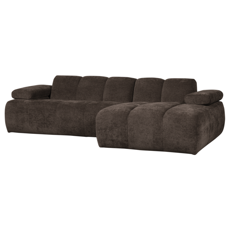 WOOOD-collectie Mojo Chaise Longue Rechts Geweven Ribstof Bruin