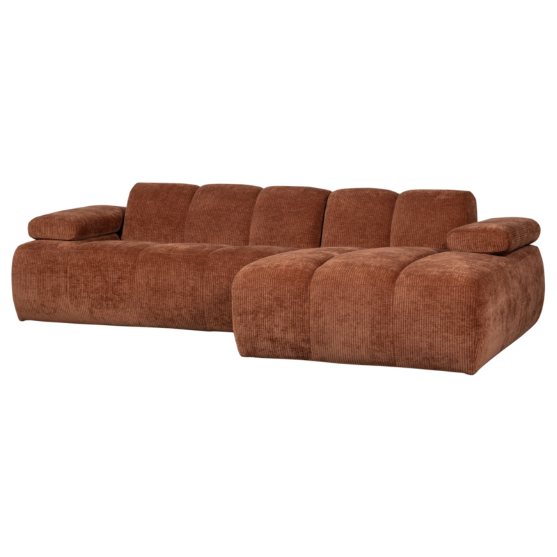 WOOOD-collectie Mojo Chaise Longue Rechts Geweven Ribstof Roestbruin