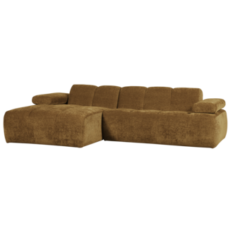 WOOOD MOJO CHAISE LONGUE LINKS GEWEVEN RIBSTOF HONINGGEEL