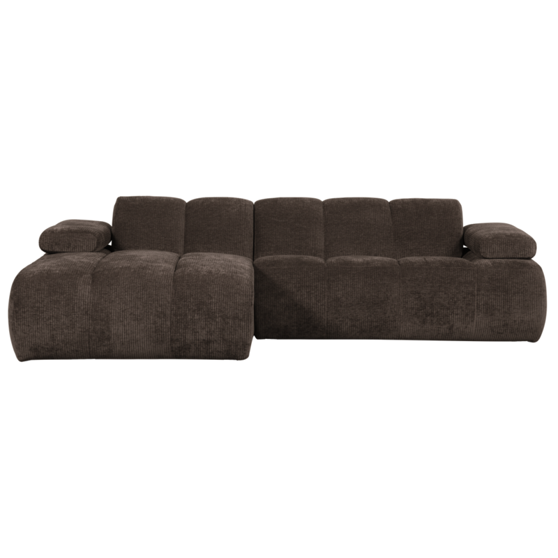 WOOOD-collectie MOJO CHAISE LONGUE LINKS GEWEVEN RIBSTOF BRUIN
