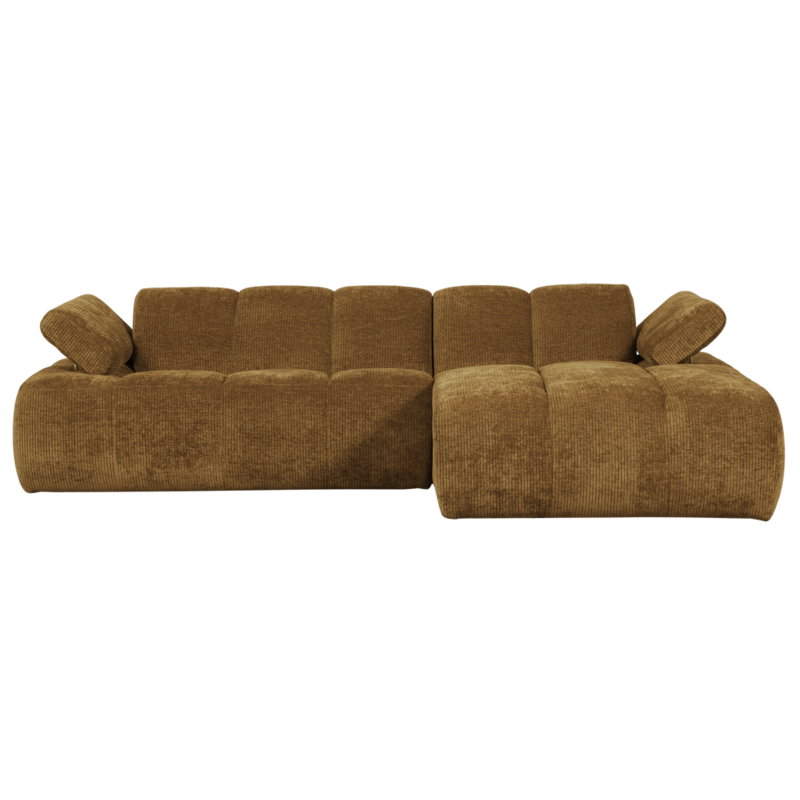 WOOOD-collectie MOJO CHAISE LONGUE RECHTS GEWEVEN RIBSTOF HONINGGEEL