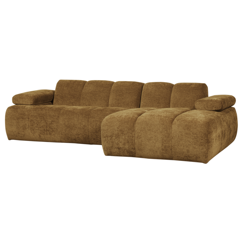 WOOOD-collectie MOJO CHAISE LONGUE RECHTS GEWEVEN RIBSTOF HONINGGEEL