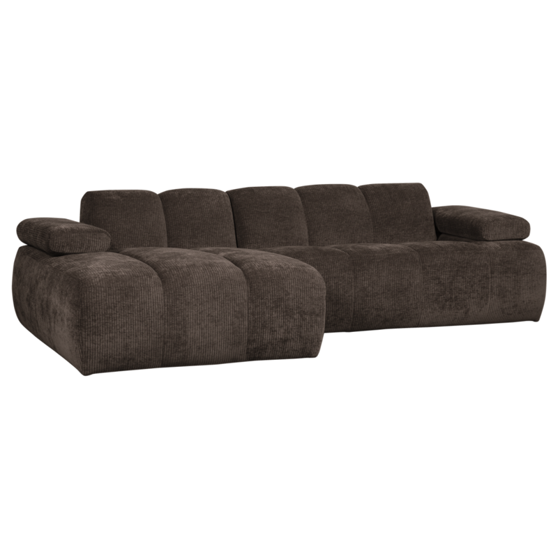 WOOOD-collectie MOJO CHAISE LONGUE LINKS GEWEVEN RIBSTOF BRUIN