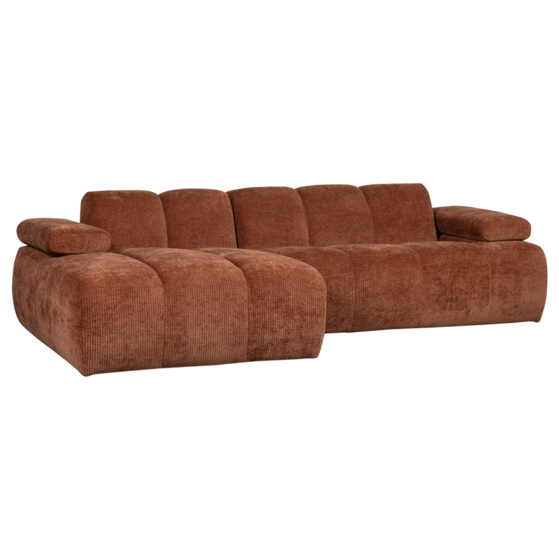 WOOOD-collectie Mojo Chaise Longue Links Geweven Ribstof Roestbruin