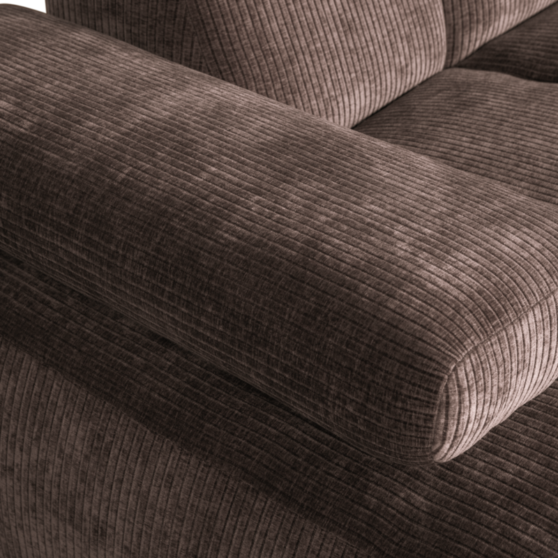 WOOOD-collectie MOJO CHAISE LONGUE LINKS GEWEVEN RIBSTOF BRUIN