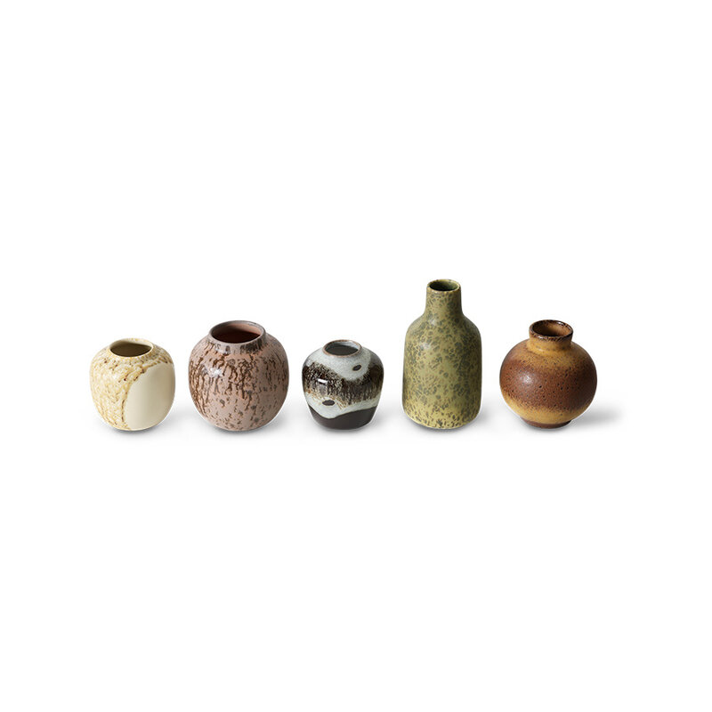 HKLIVING-collectie 70s ceramics: small vases, pursuit (set of 5)