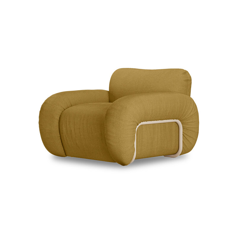 HKLIVING-collectie Arc lounge fauteuil, frame sand, linnen, burnt ochre