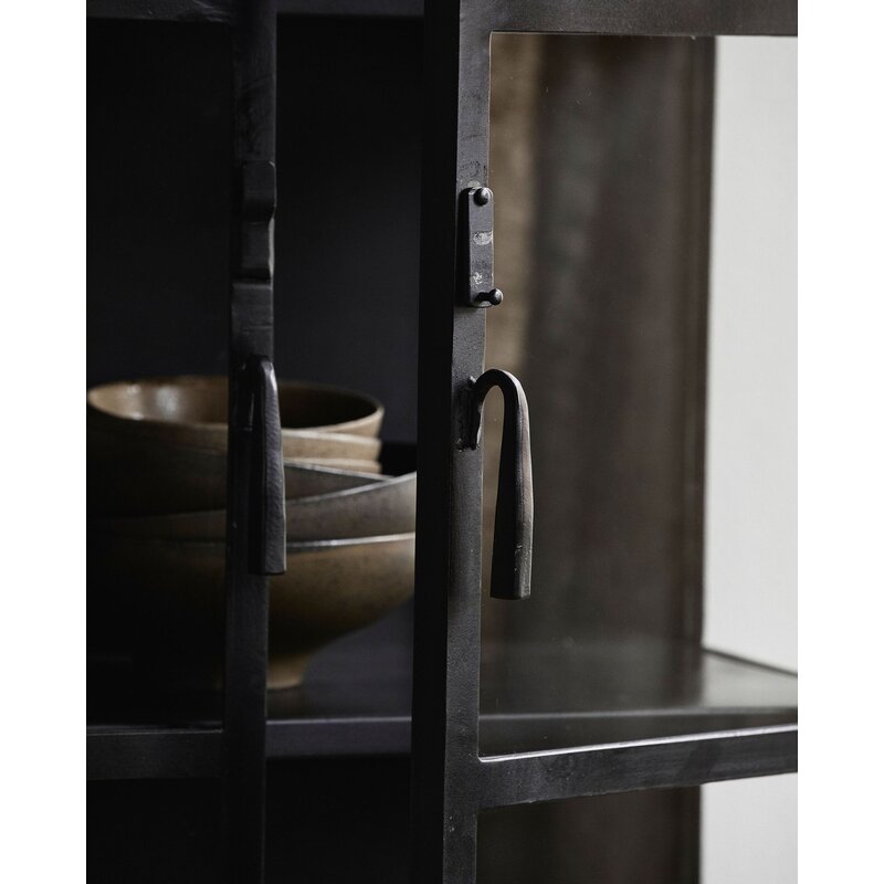 Nordal-collectie PHOENIX vitrinekast zwart metaal - 2 deuren