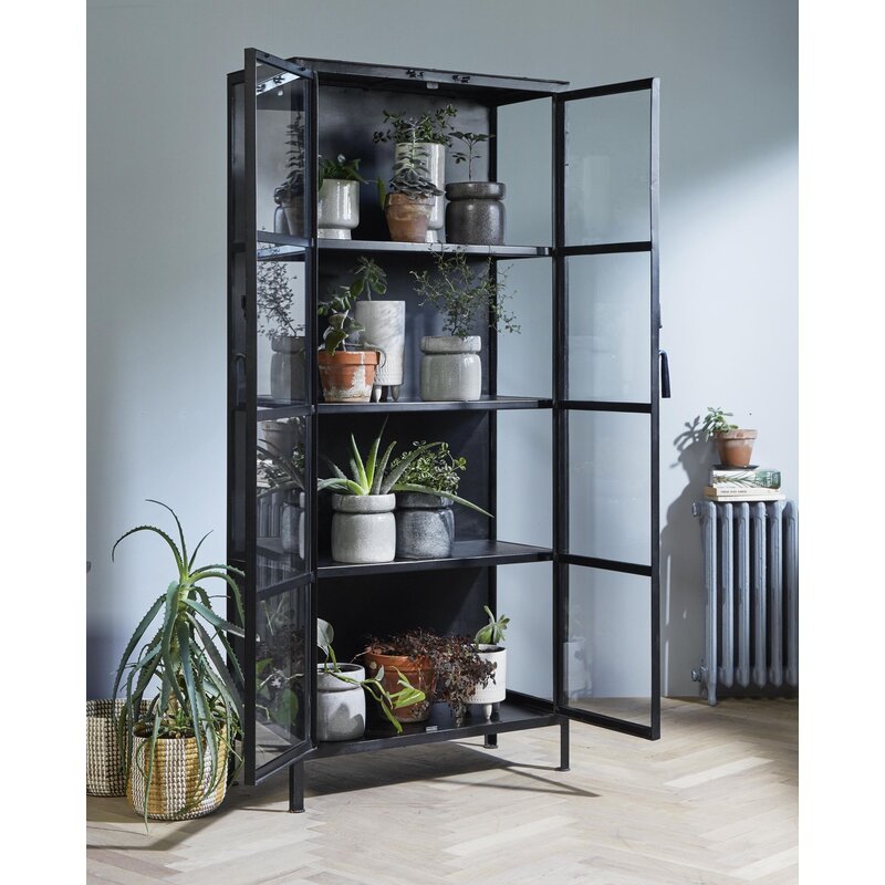 Nordal-collectie PHOENIX vitrinekast zwart metaal - 2 deuren