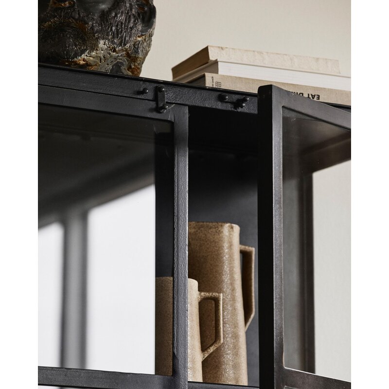 Nordal-collectie PHOENIX vitrinekast zwart metaal - 2 deuren