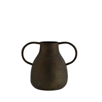 Madam Stoltz Metalen vaas zwart koper 20 cm - b keuze