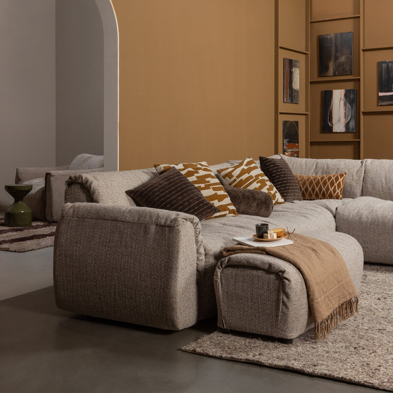 WOOOD-collectie Baggy Hoekbank Rechts Geweven Stof Bruin Melange