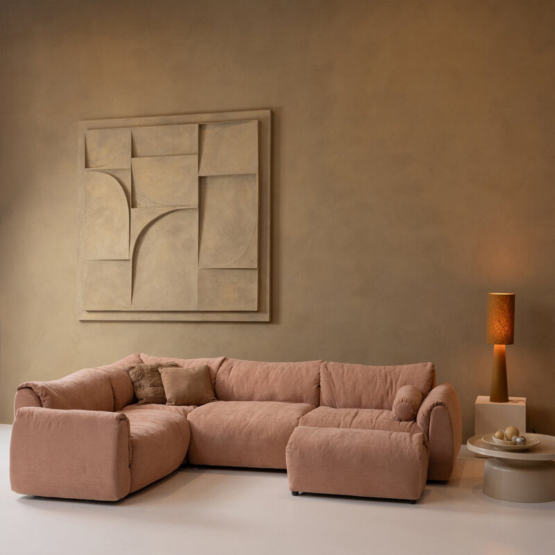 WOOOD-collectie Baggy Hoekbank Links Geweven Chenille Oudroze