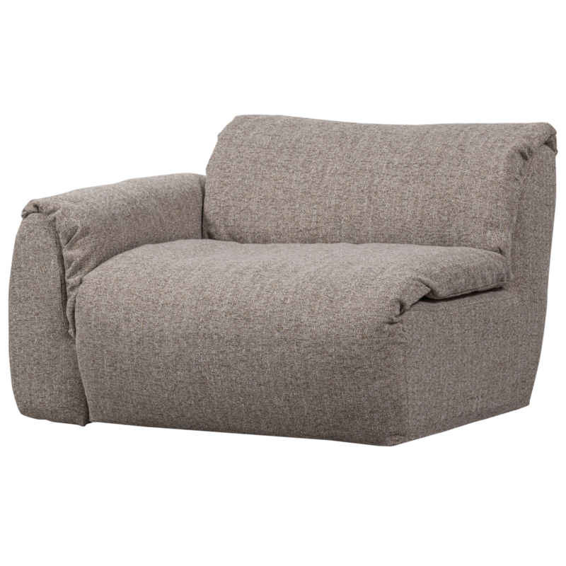 WOOOD-collectie BAGGY 1-ZITS MET ARM LINKS GEWEVEN STOF BRUIN MELANGE