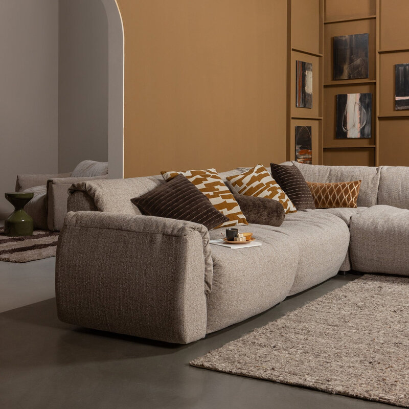 WOOOD-collectie BAGGY 1-ZITS MET ARM LINKS GEWEVEN STOF BRUIN MELANGE