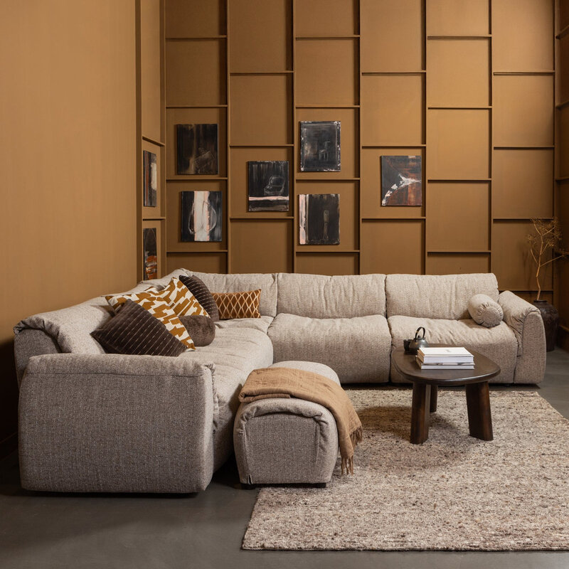 WOOOD-collectie BAGGY 1-ZITS MET ARM LINKS GEWEVEN STOF BRUIN MELANGE