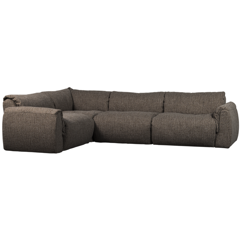 WOOOD-collectie Baggy Hoekbank Links Geweven Stof Warmgrijs Melange