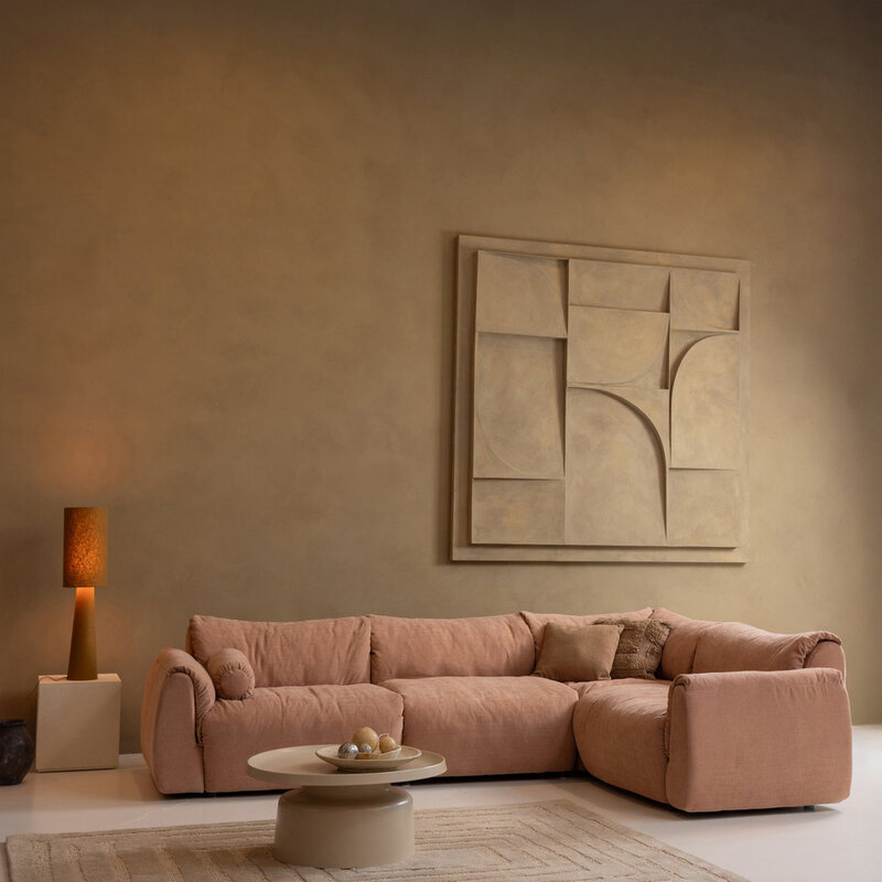 WOOOD-collectie Baggy Hoekbank Rechts Geweven Chenille Oudroze