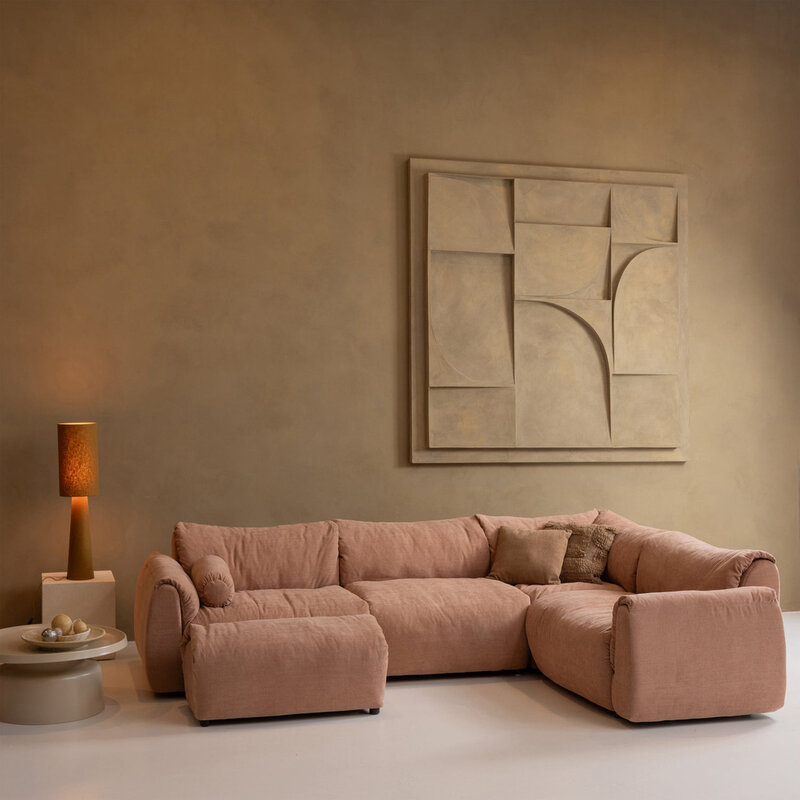 WOOOD-collectie Baggy Hoekbank Rechts Geweven Chenille Oudroze