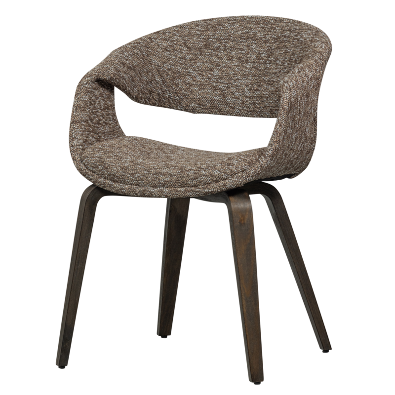 WOOOD-collectie Yossi Eetkamerstoel Bruin Met Houten Poot Donkerbruin