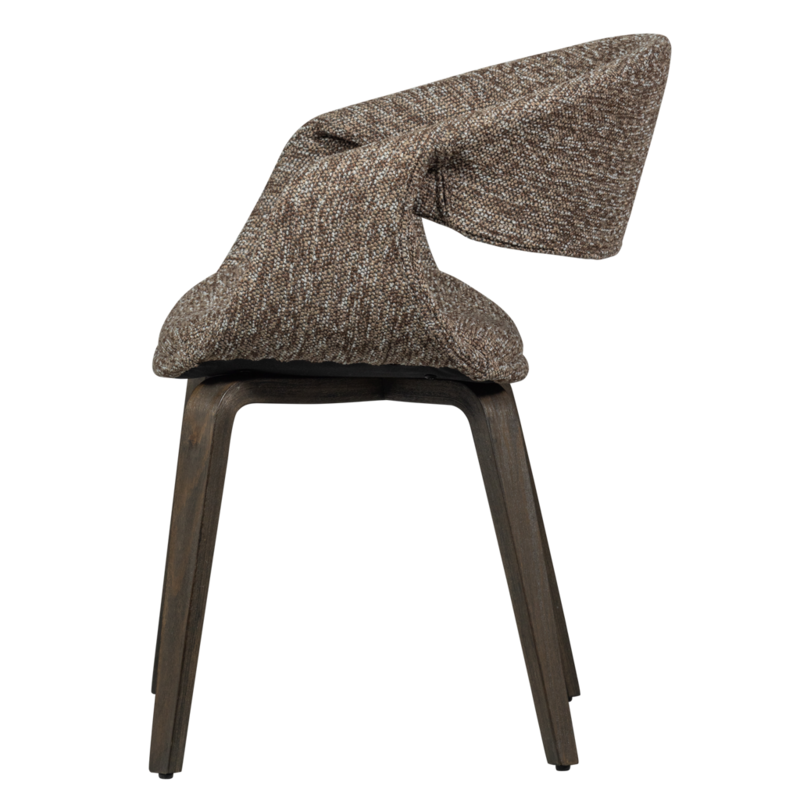 WOOOD-collectie Yossi Eetkamerstoel Bruin Met Houten Poot Donkerbruin