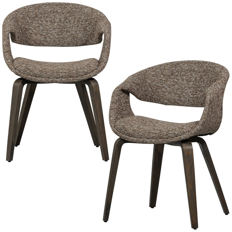 WOOOD-collectie Yossi Eetkamerstoel Bruin Met Houten Poot Donkerbruin