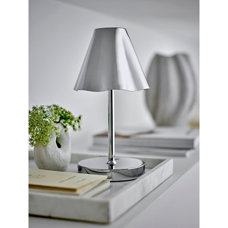 Bloomingville-collectie Lianna draagbare lamp oplaadbaar zilver metaal
