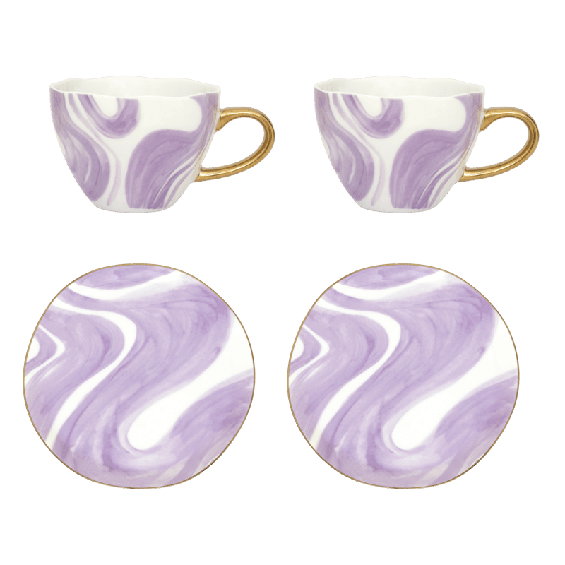 Urban Nature Culture-collectie Good Morning Kopje Cappuccino/Tea and bord Valuri Violet, set of 4, in gift pack
