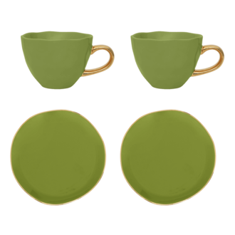Urban Nature Culture Good Morning Kopje Cappuccino/Tea and bord evergreen sprig, set of 4, in gift pack