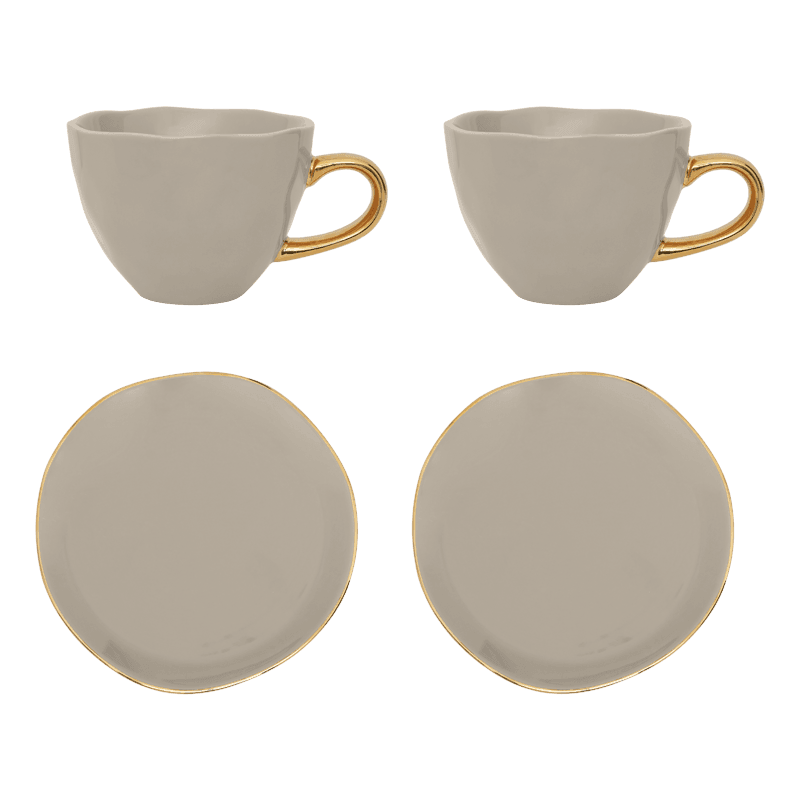 Urban Nature Culture-collectie Good Morning Kopje Cappuccino/Tea and bord Gray Morn, set of 4, in gift pack